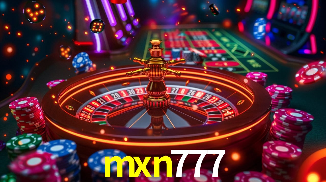 Escena dinámica inspirada en casino con iluminación mxn777, cartas, fichas e íconos de juegos digitales en un espacio moderno de juegos.