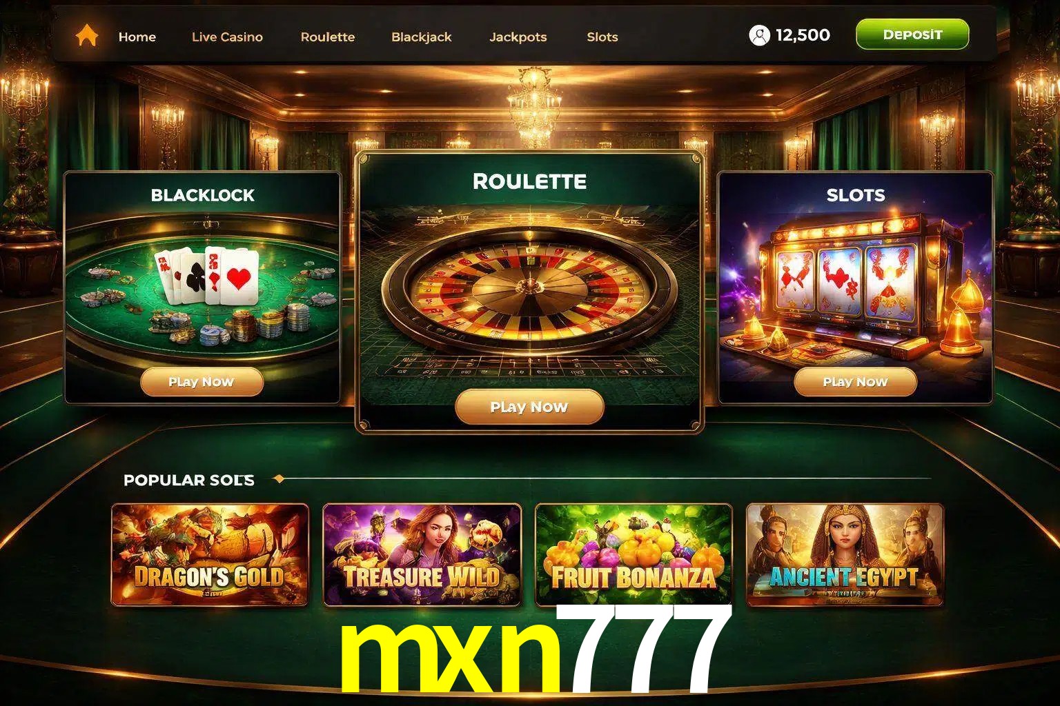 Vista de la plataforma mxn777 Casino mostrando categorías organizadas de juegos en línea