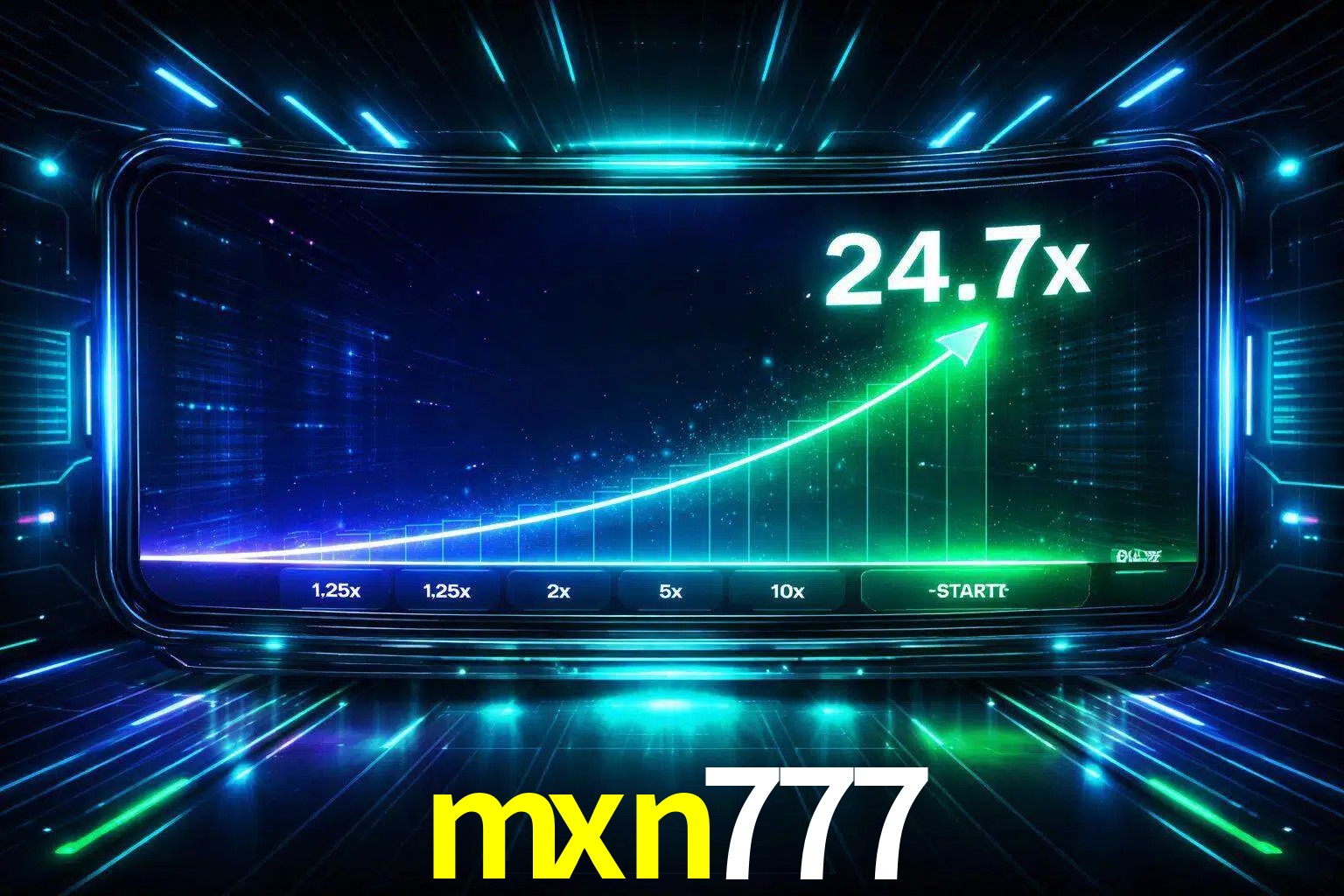 Una pantalla moderna de juego estilo crash con multiplicadores ascendentes, visuales de neón y una interfaz intensa enfocada en la acción.